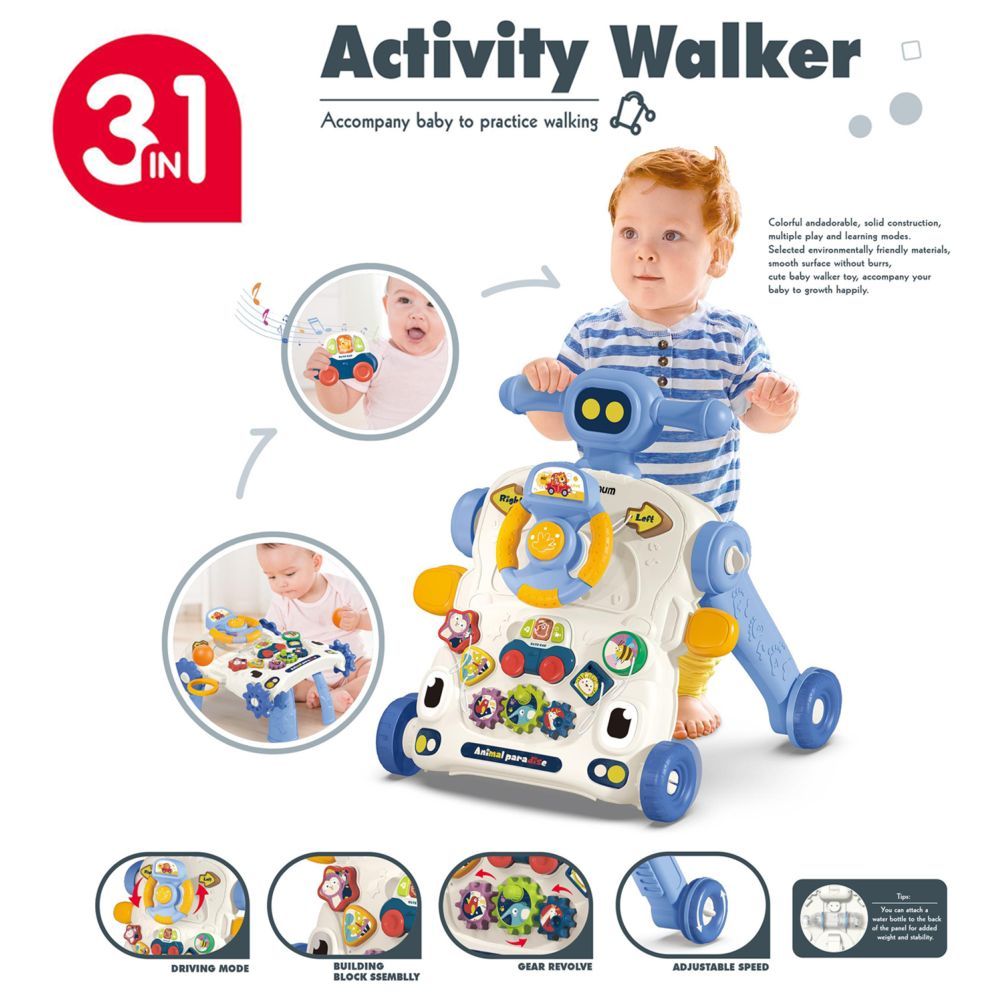 Teknum - Teknum 3-in-1 Baby Walker With Musical Keyboard - Blue