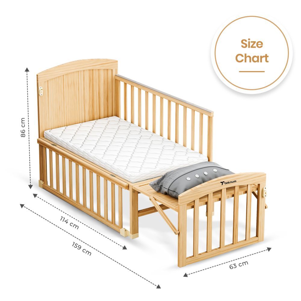 Teknum - 7-in-1 Convertible Kids Bed & Bedside Crib w/ Mattress, Mosquito Net & Detachable Wheels