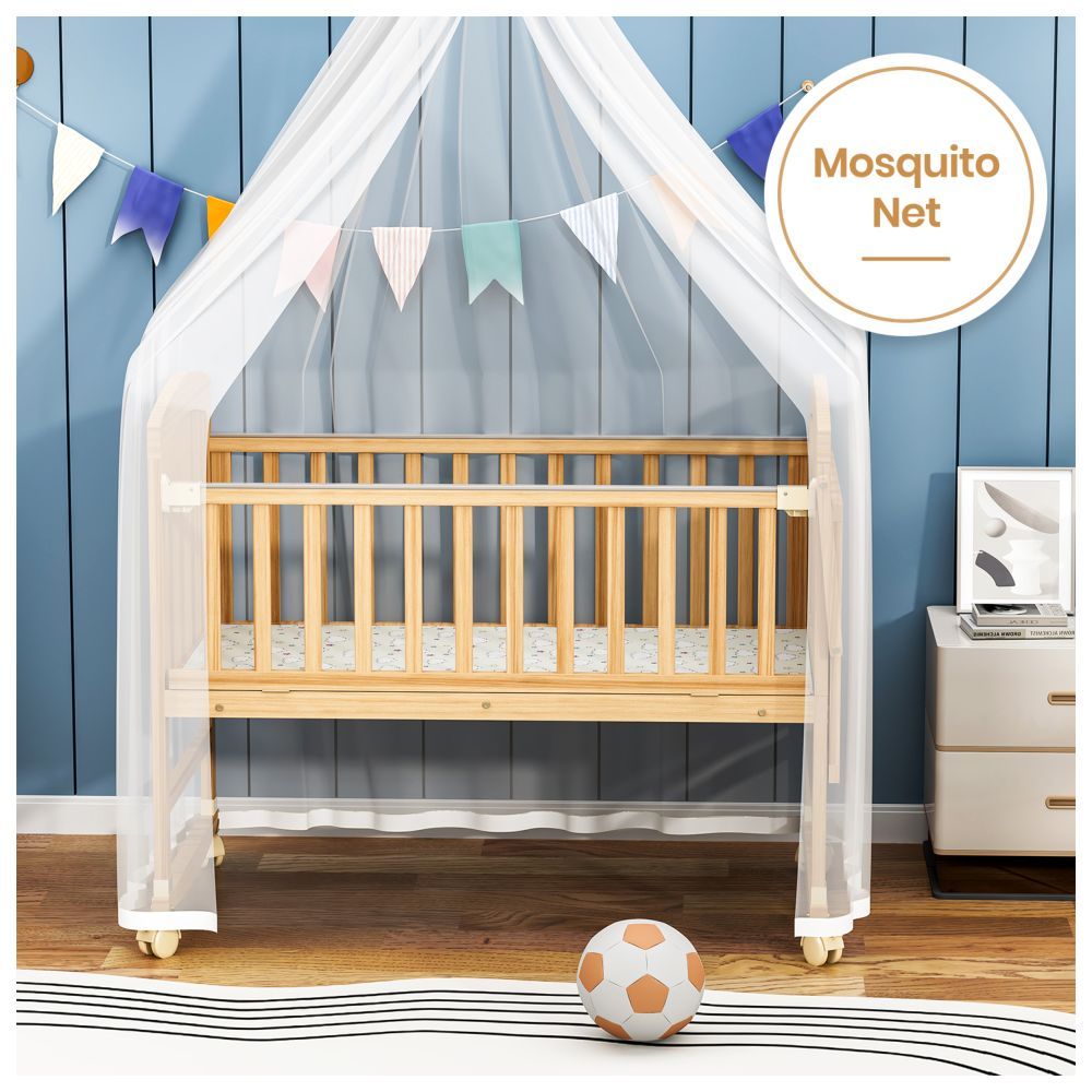 Teknum - 7-in-1 Convertible Kids Bed & Bedside Crib w/ Mattress, Mosquito Net & Detachable Wheels