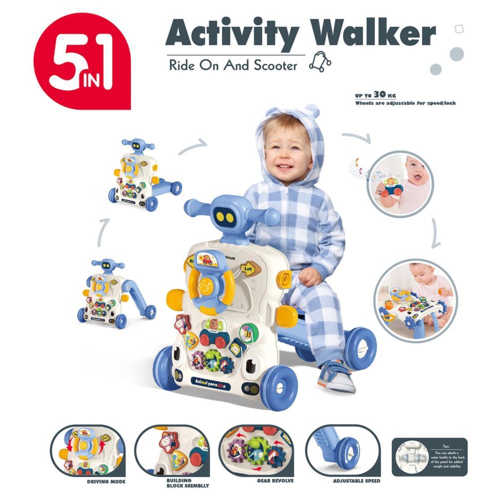 Teknum - Teknum 5-in-1 Baby Walker With Musical Keyboard - Blue