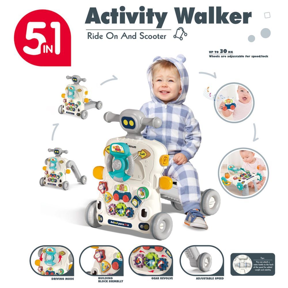 Teknum - Teknum 5-in-1 Baby Walker With Musical Keyboard - Grey