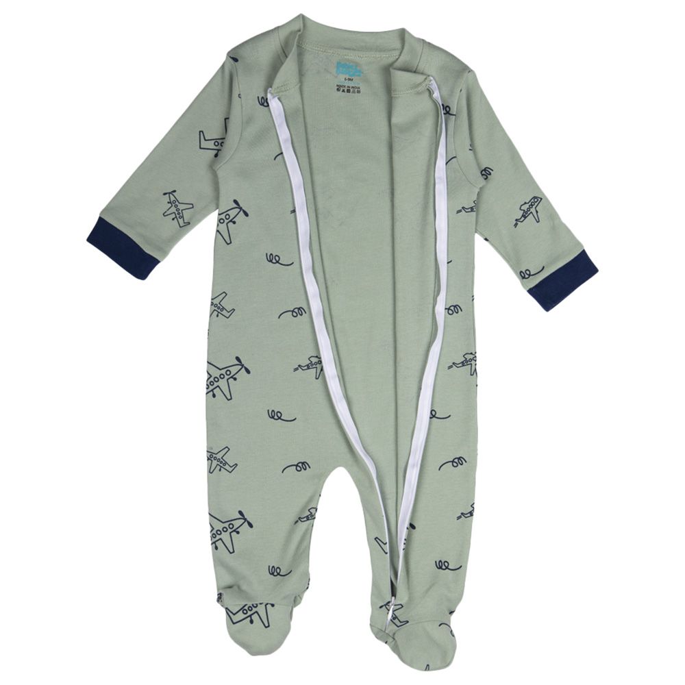 Babies Basic - 100% Cotton Long Sleeves Footed Sleepsuit - Green