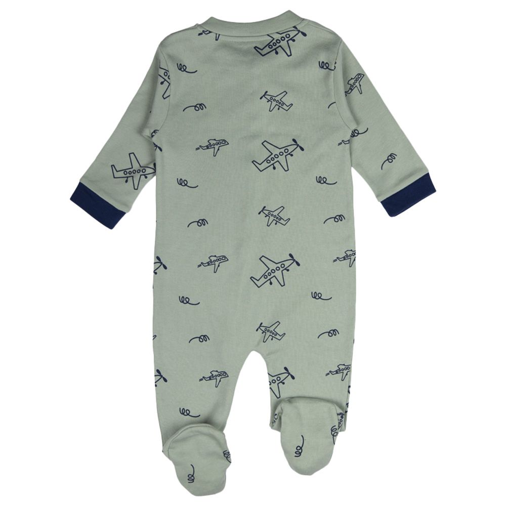 Babies Basic - 100% Cotton Long Sleeves Footed Sleepsuit - Green