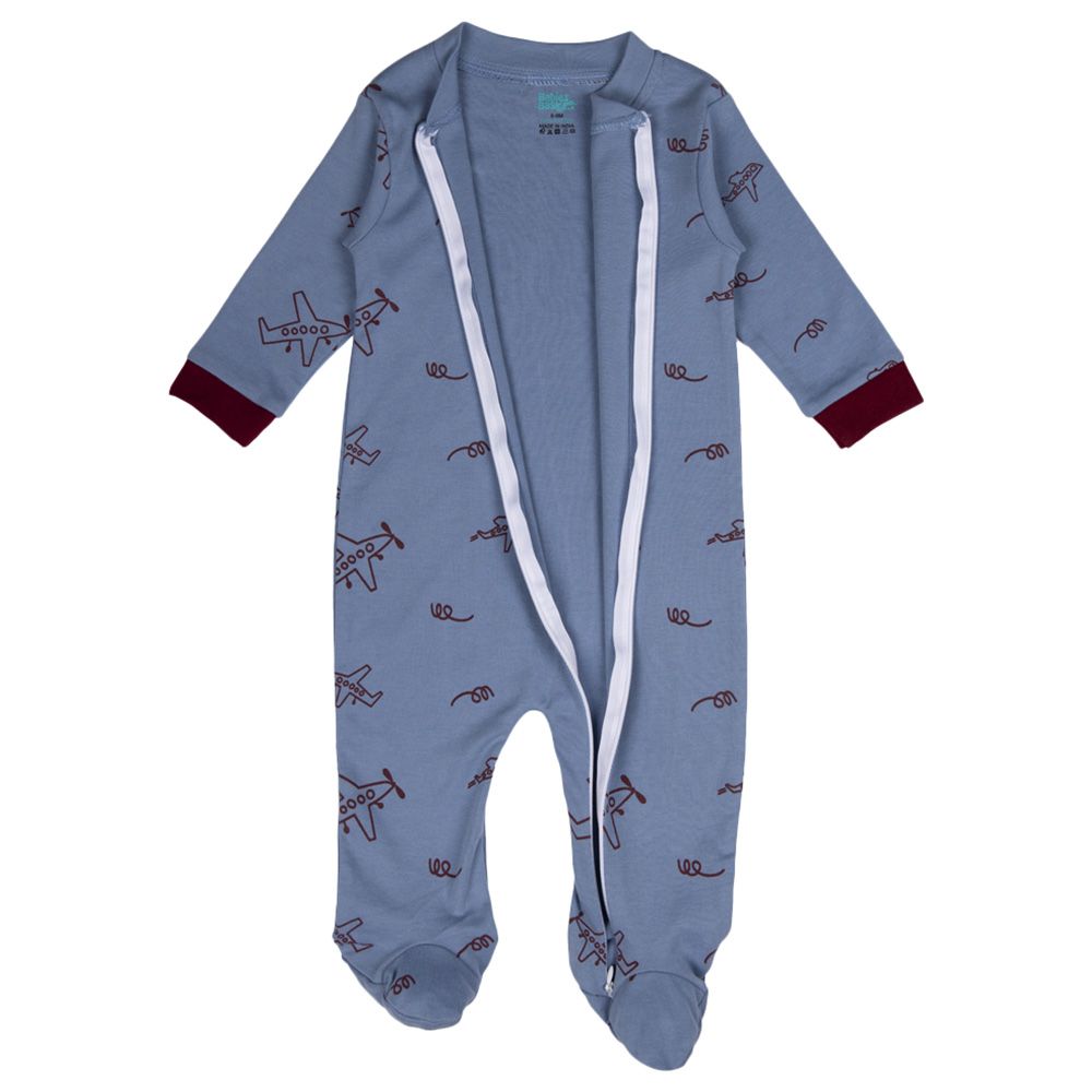 Babies Basic - 100% Cotton Long Sleeves Footed Sleepsuit - Sky Blue