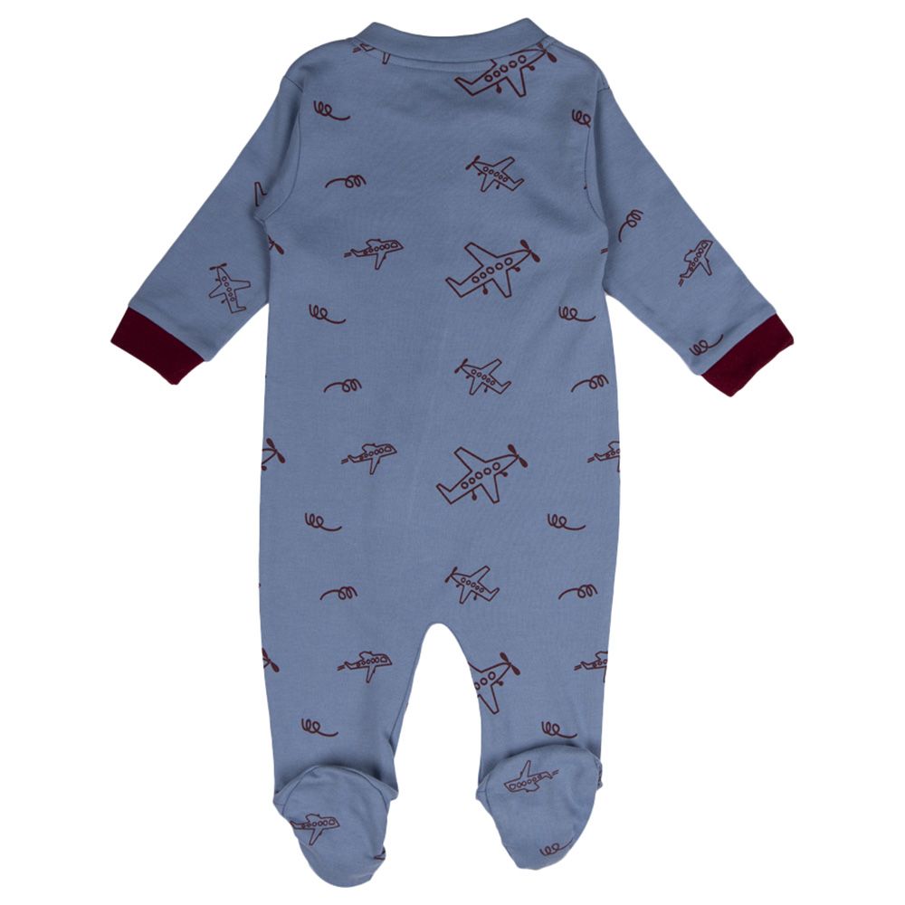 Babies Basic - 100% Cotton Long Sleeves Footed Sleepsuit - Sky Blue