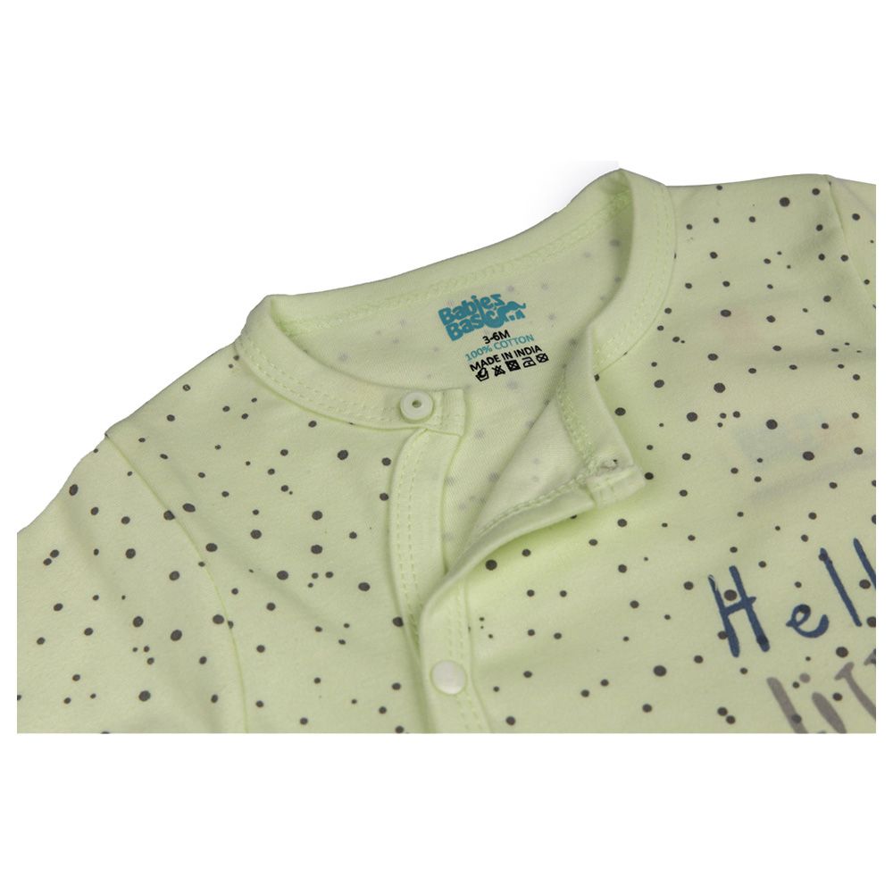 Babies Basic - 100% Cotton Long Sleeves Footed Sleepsuit - Light Green