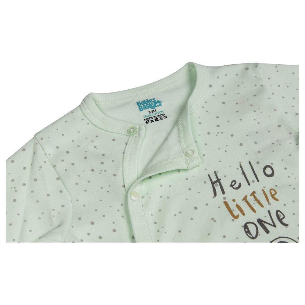 Babies Basic - 100% Cotton Long Sleeves Footed Sleepsuit - Mint