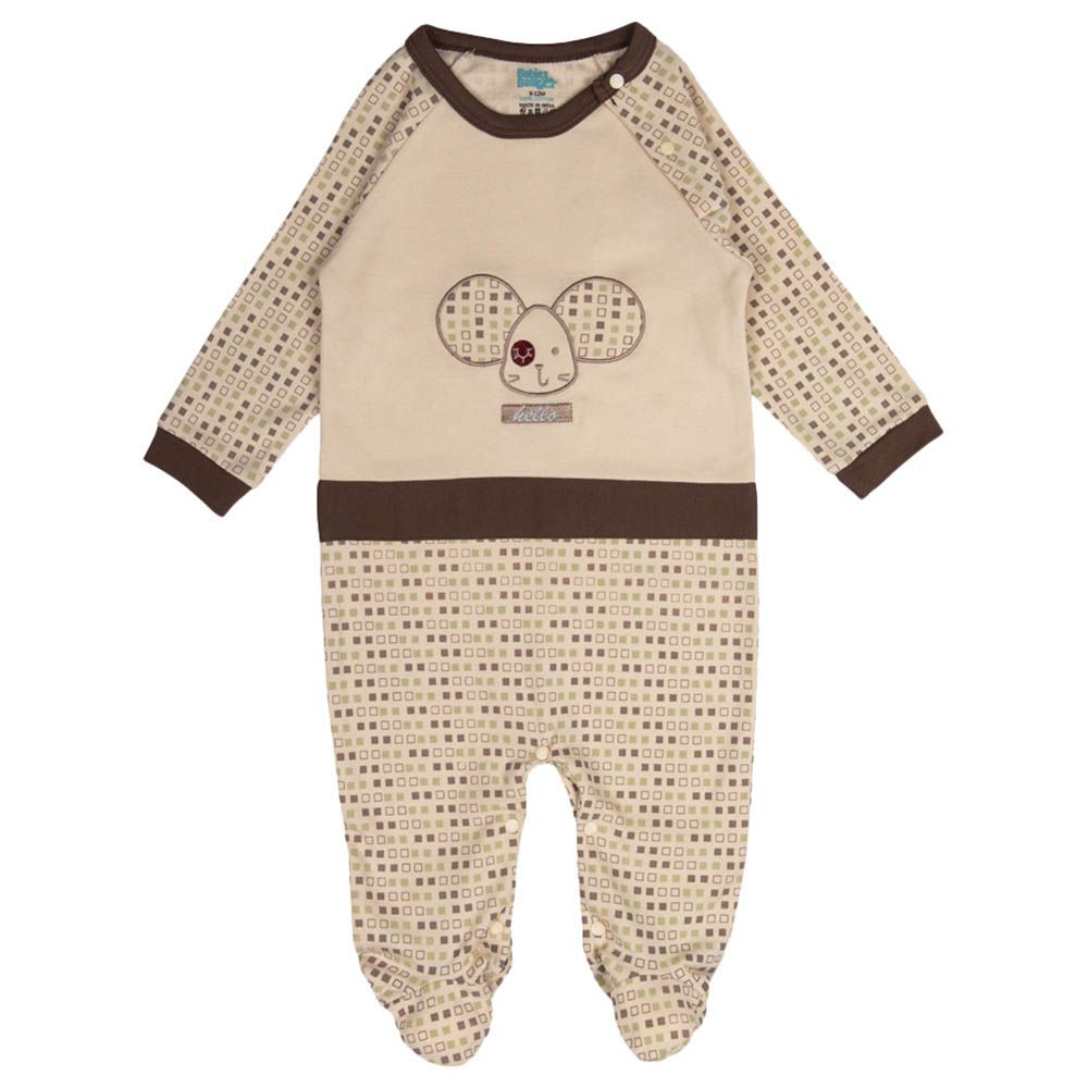 Babies Basic - 100% Cotton Long Sleeves Footed Sleepsuit - Light Beige