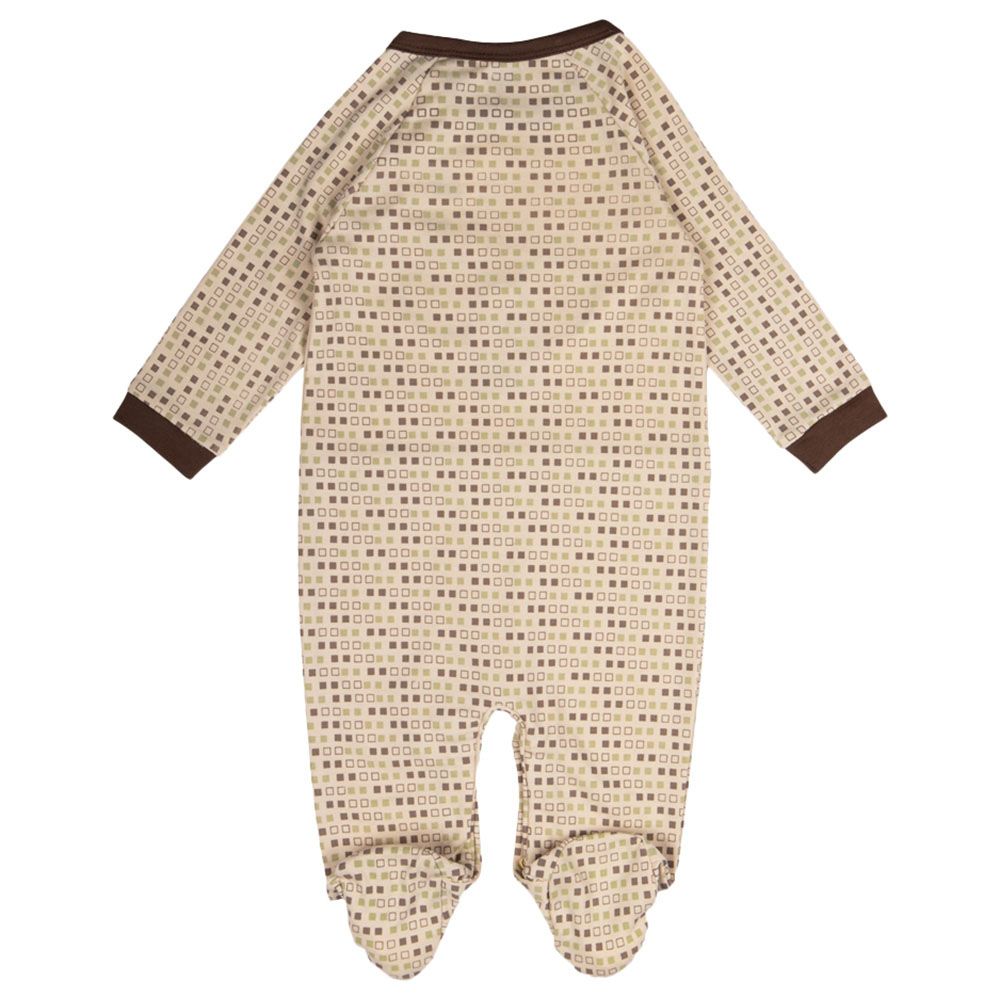 Babies Basic - 100% Cotton Long Sleeves Footed Sleepsuit - Light Beige