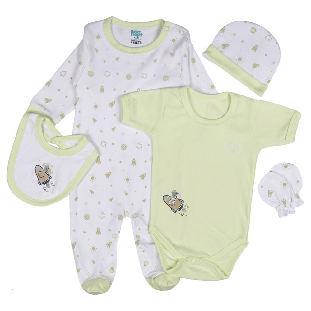 Babies Basic - 5pc-Set - Unisex 100% Cotton Gift Set - Light Green