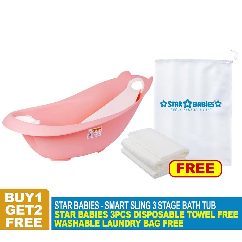 Star Babies - Smart Tub w/ Disposable Towel 3pcs - Pink White