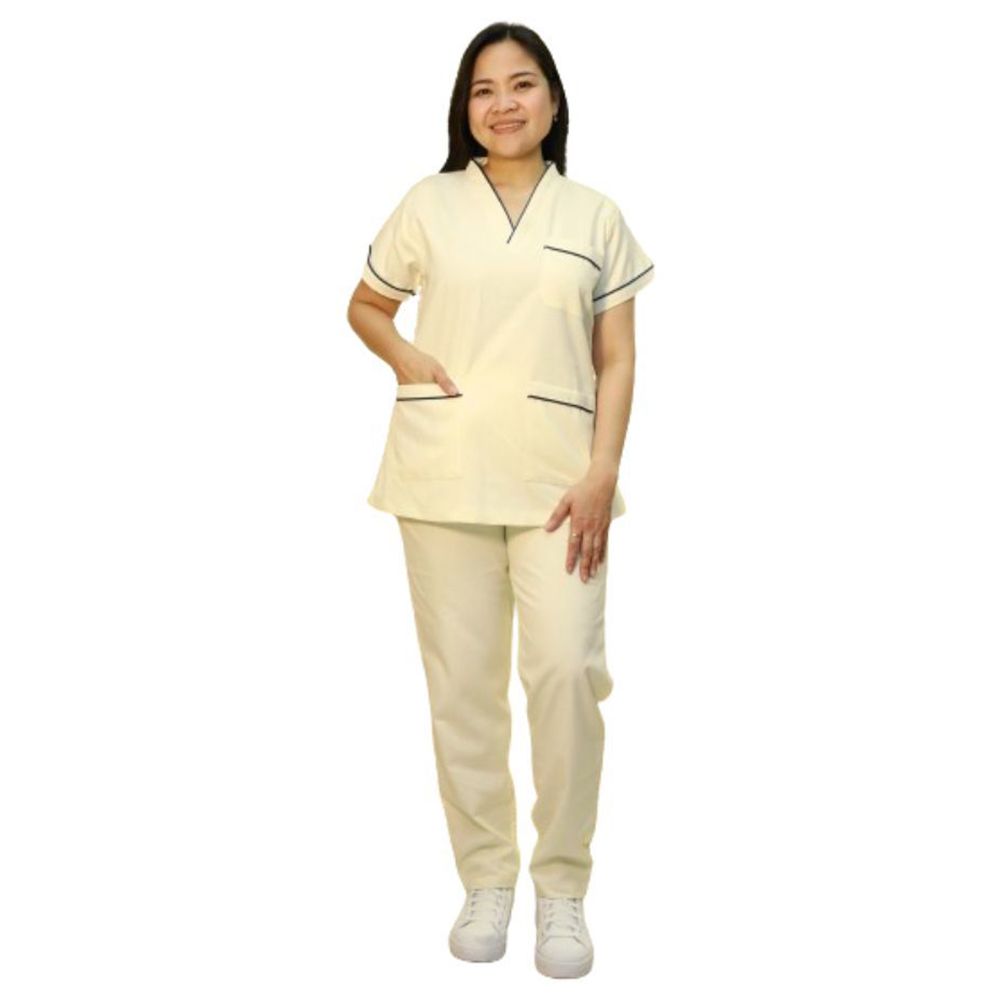 Veronica - 2pc-Set - Scrub Uniform w/ Piping Neckline - Off-white