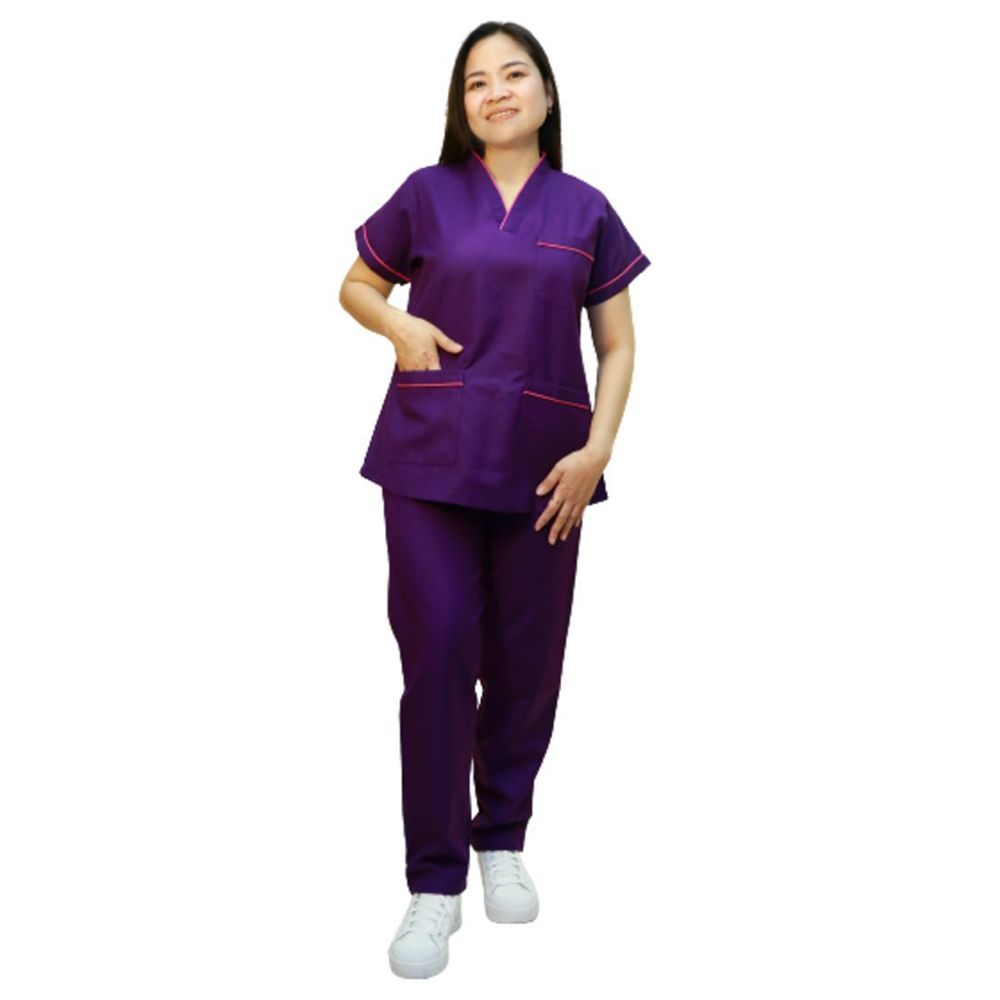 Veronica - 2pc-Set - Scrub Uniform w/ Piping Neckline - Purple