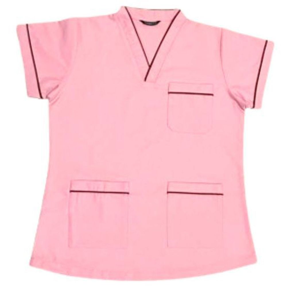 Veronica - 2pc-Set - Scrub Uniform w/ Piping Neckline - Pink/Maroon