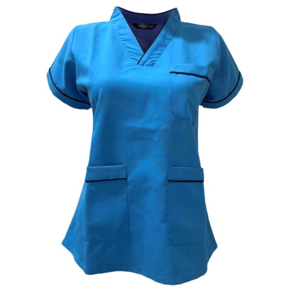 Veronica - 2pc-Set - Scrub Uniform w/ Piping Neckline - Turquoise/Black