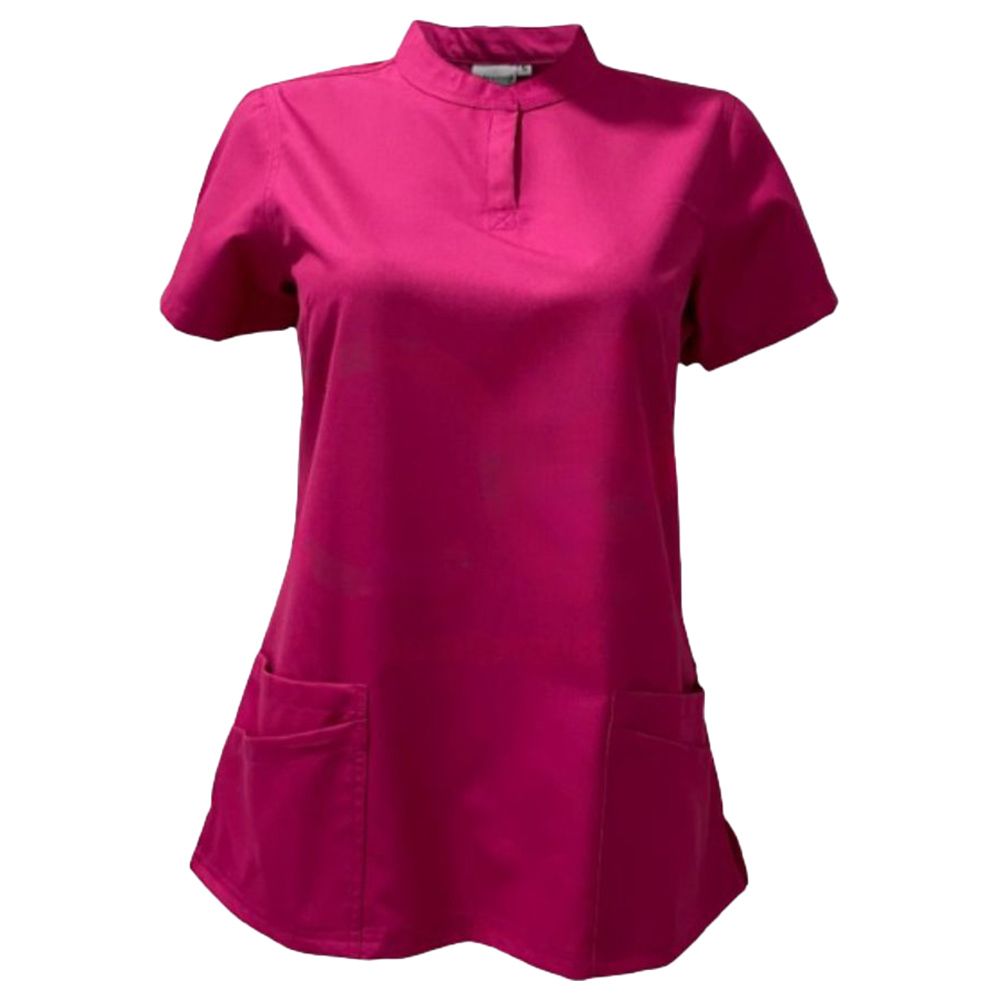 Veronica - 2pc-Set - Women Poly Viscose Chinese Collar Scrub Set - Fuschia