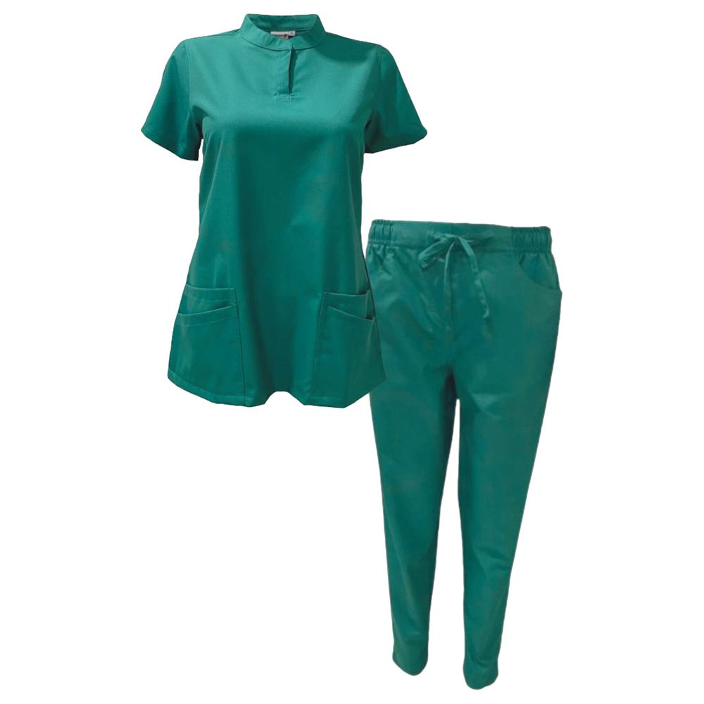 Veronica - 2pc-Set - Women Poly Viscose Chinese Collar Scrub Set - Green