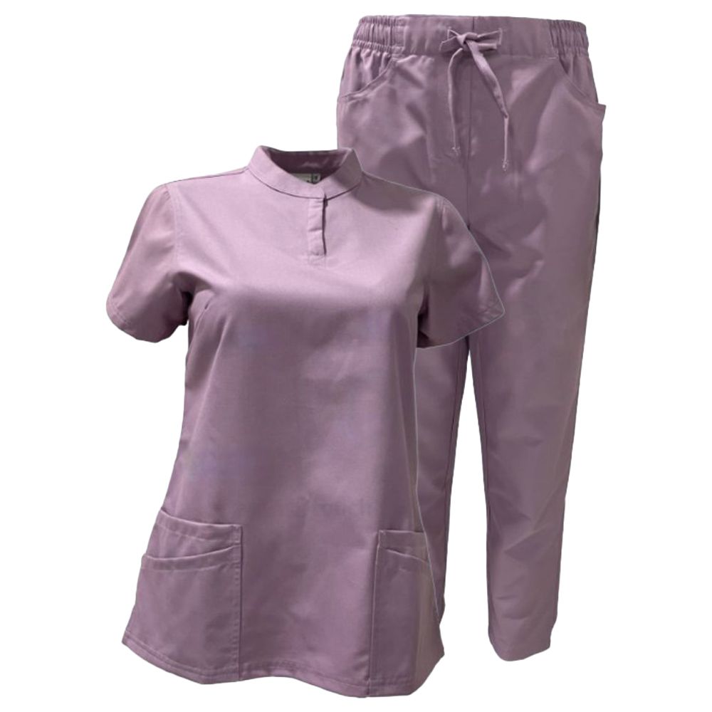 Veronica - 2pc-Set - Women Poly Viscose Chinese Collar Scrub Set - Purple