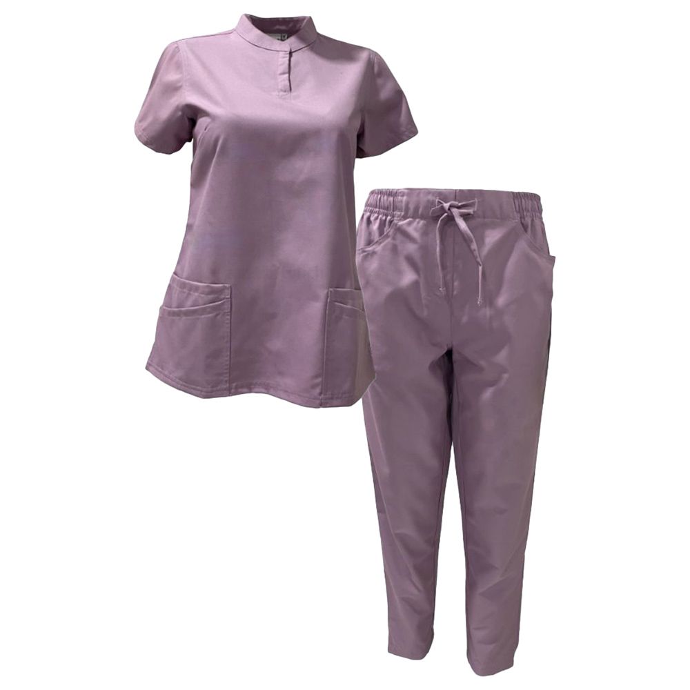 Veronica - 2pc-Set - Women Poly Viscose Chinese Collar Scrub Set - Purple