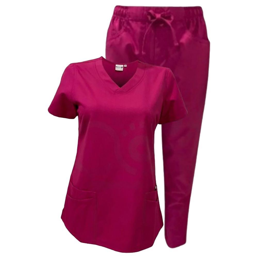 Veronica - Med Armour - 2pc-Set - Ladies V-Neck Scrub Uniform - Fuchsia