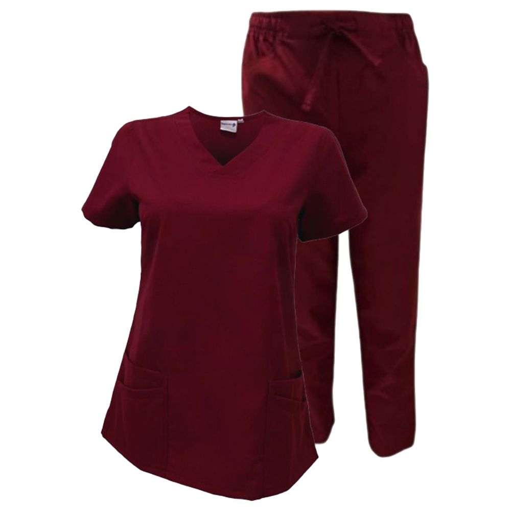 Veronica - Med Armour - 2pc-Set - Ladies V-Neck Scrub Uniform - Maroon