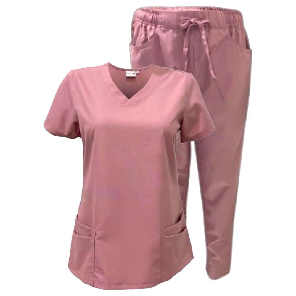 Veronica - Med Armour - 2pc-Set - Ladies V-Neck Scrub Uniform - Pink