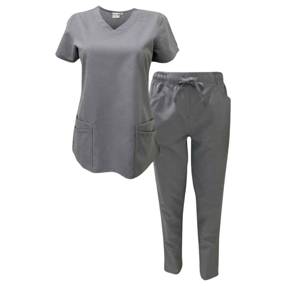 Veronica - Med Armour - 2pc-Set - Ladies V-Neck Scrub Uniform - Grey