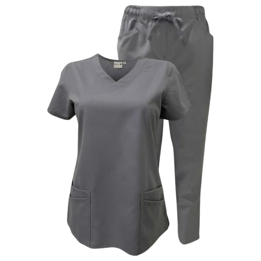 Veronica - Med Armour - 2pc-Set - Ladies V-Neck Scrub Uniform - Grey