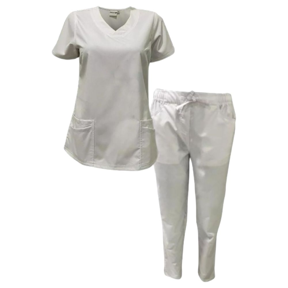 Veronica - Med Armour - 2pc-Set - Ladies V-Neck Scrub Uniform - White