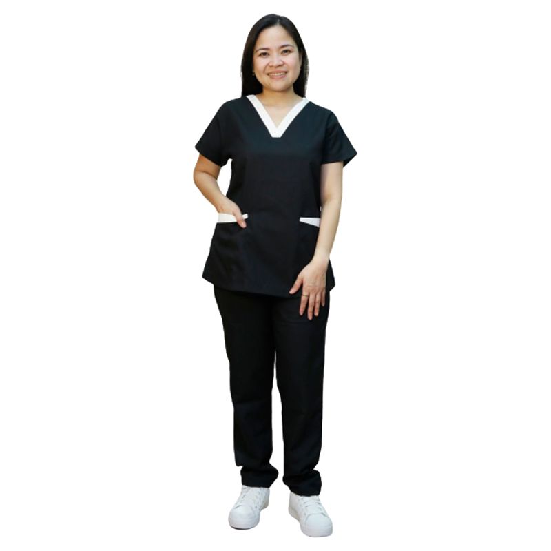 Veronica - 2pc-Set - Scrub Set Uniform w/ Contrast Patch - Black