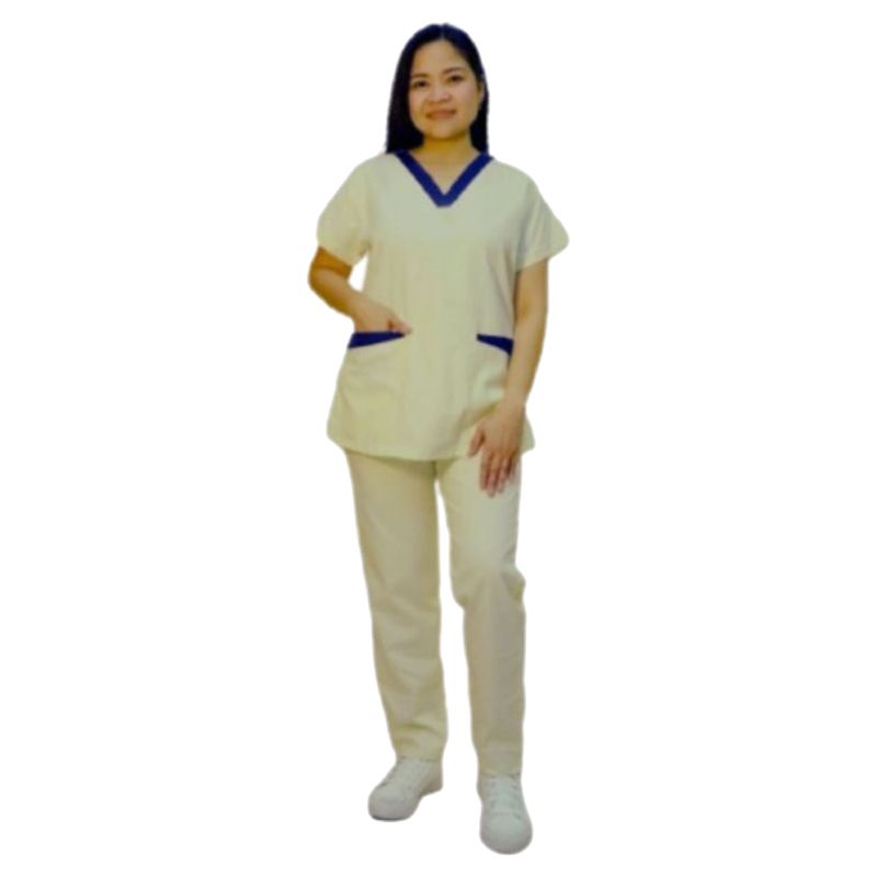 Veronica - 2pc-Set - Scrub Set Uniform w/ Contrast Patch - Off White