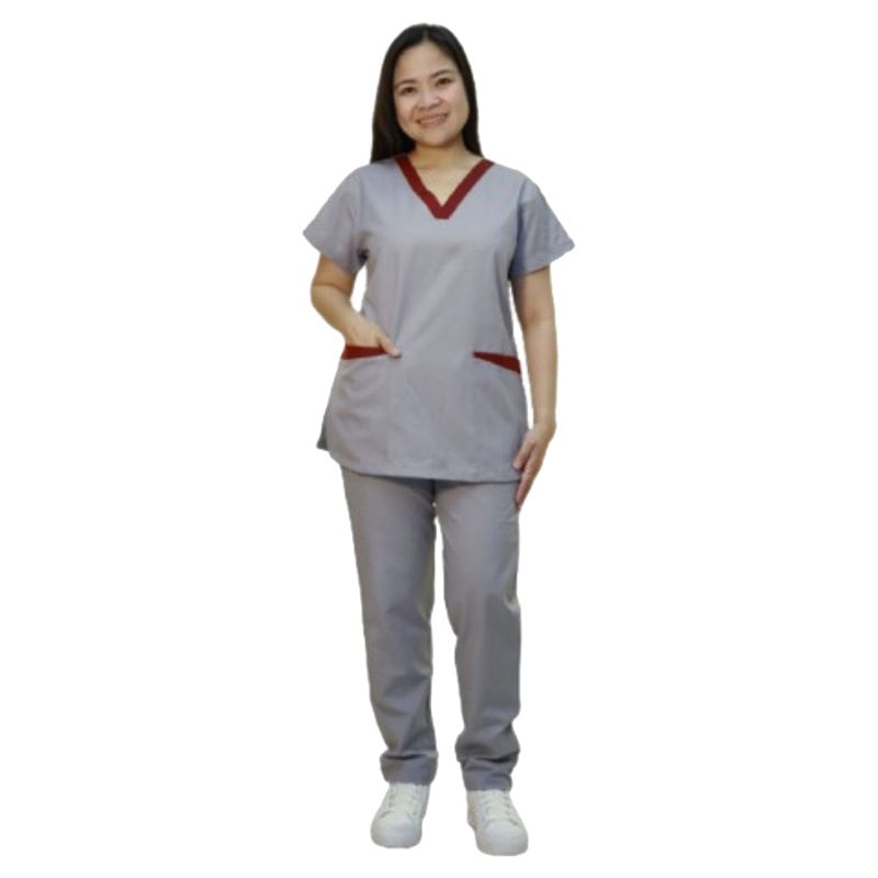 Veronica - 2pc-Set - Scrub Set Uniform w/ Contrast Patch - Light Grey