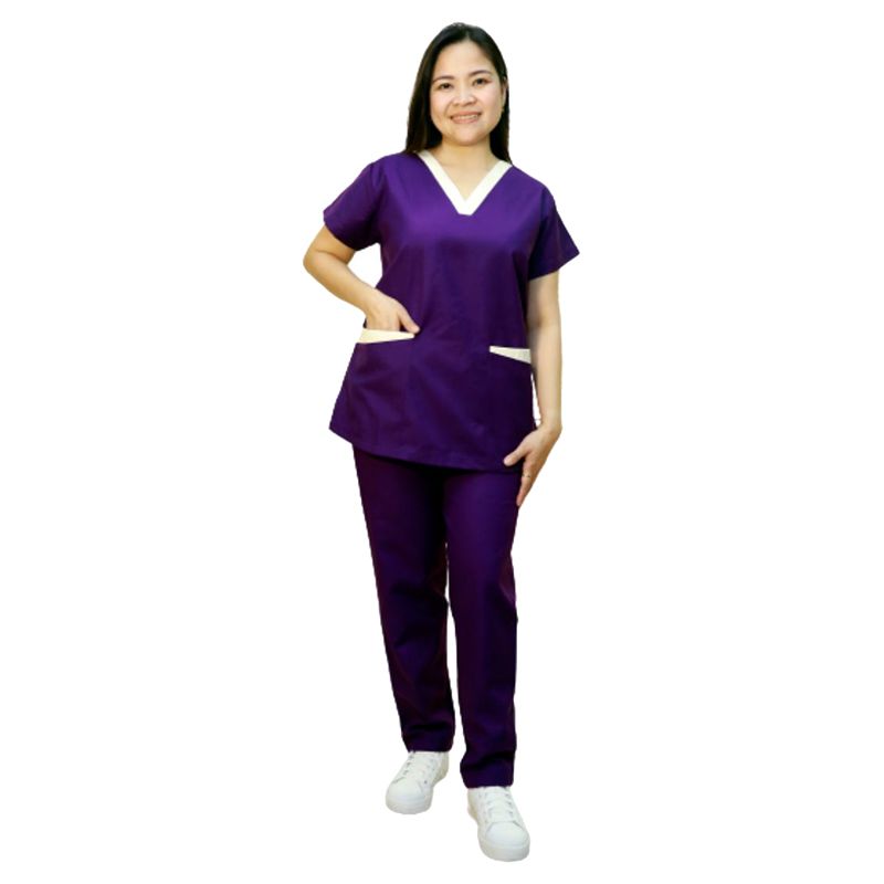 Veronica - 2pc-Set - Scrub Set Uniform w/ Contrast Patch - Purple