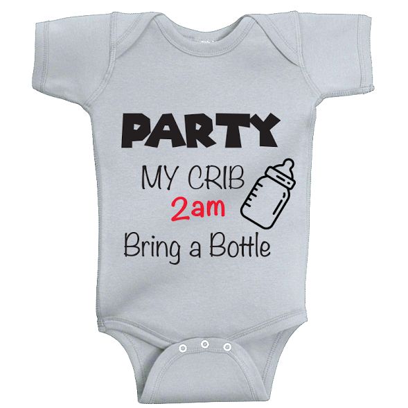 Twinkle Hands Party My Crib 2Am Bring A Bottle Onesie, Grey