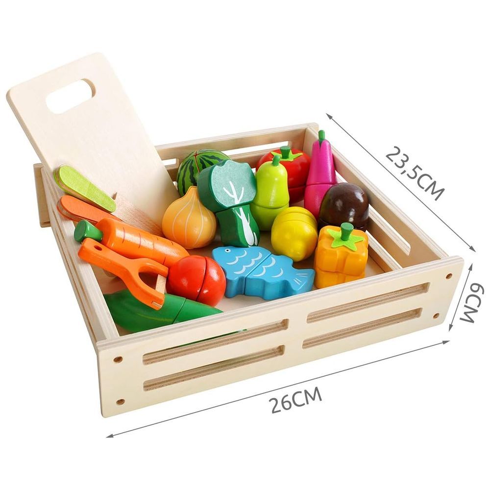 Little Angel - Kids Wooden Fruits & Vegetables In Basket Toys Set