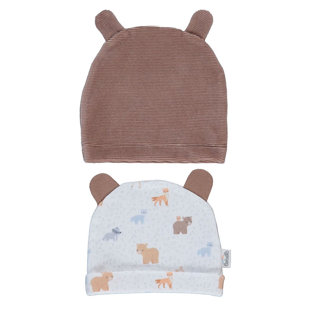 Bebetto - 2pc-Set - Baby Boy Cap - Brown/White