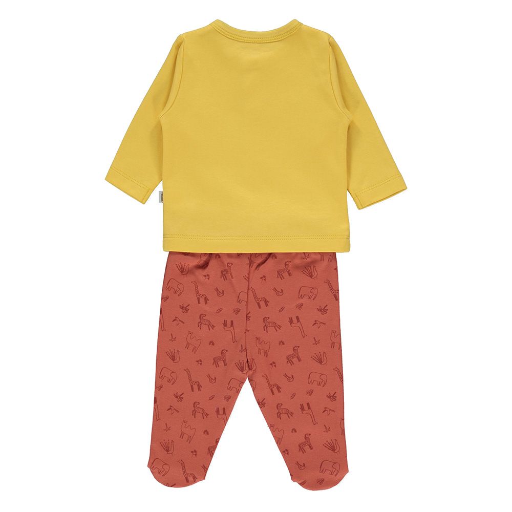 Bebetto - 2pc-Set - Baby Boy Footed Pyjama Set - Brick Red/Yellow