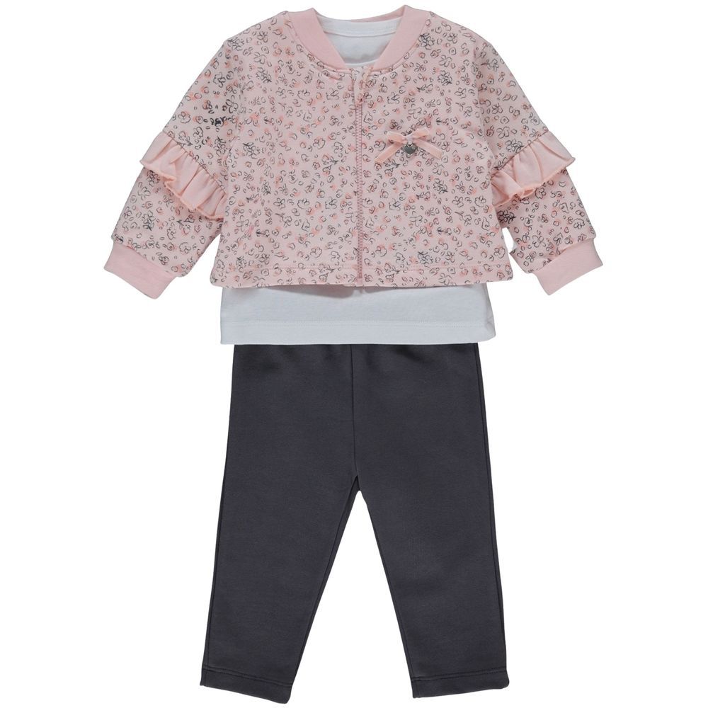 Bebetto - 3pc-Set - Baby Girls Jacket, T-Shirt & Pants - Salmon