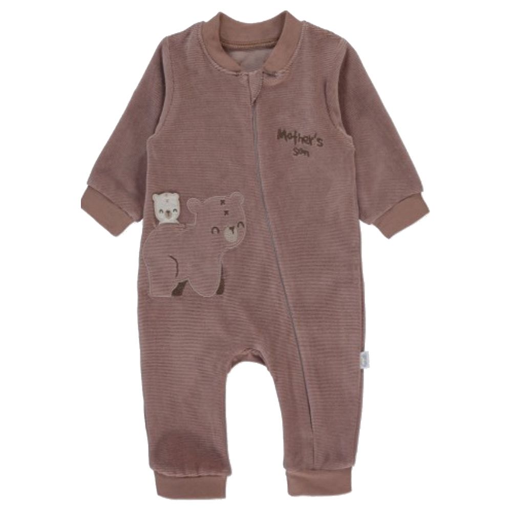 Bebetto - Baby Boy Velvet Zipper Romper - Brown