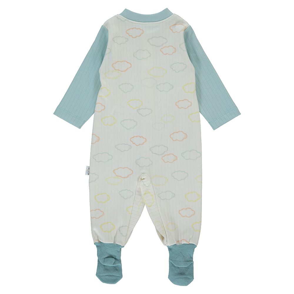 Bebetto - Baby Boy Romper w/ Attached Socks - Mint/White