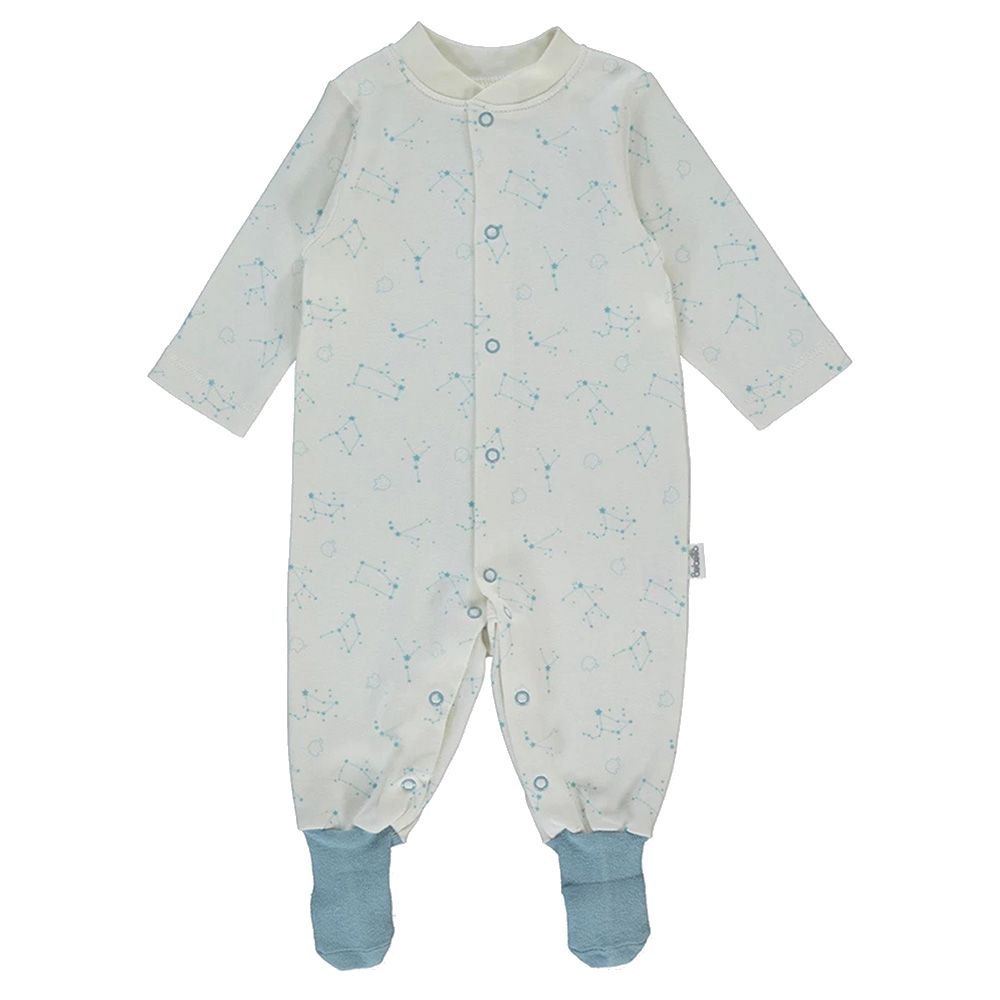 Bebetto - Baby Boy Romper w/ Attached Socks - Blue/White