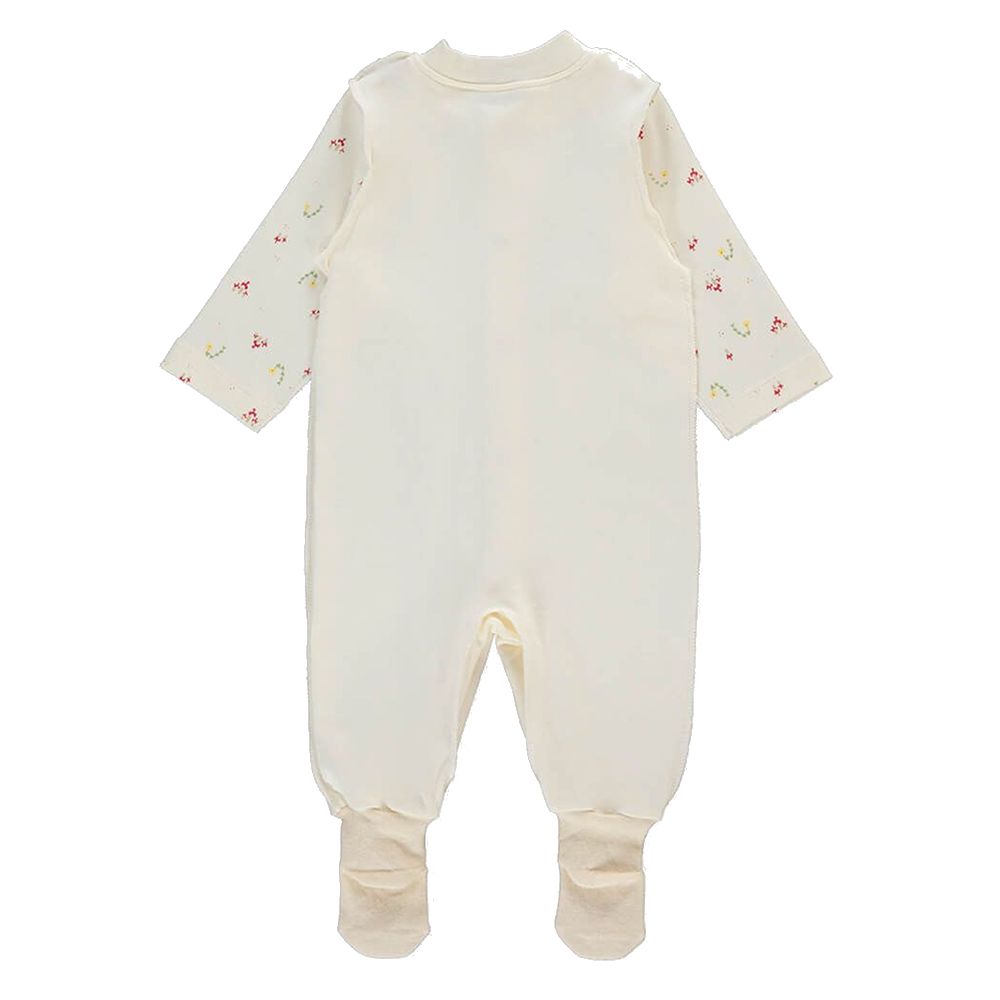 Bebetto - Baby Girls Romper w/ Attached Socks - Ecru