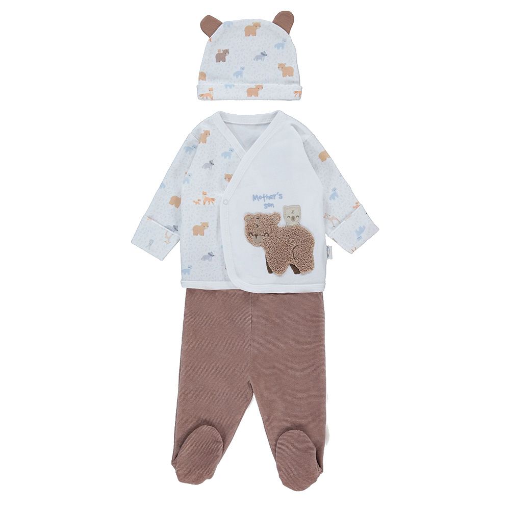 Bebetto - 3pc-Set - Baby Boy Layette Set - Brown/White