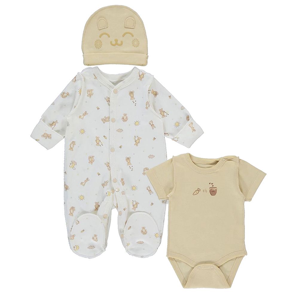 Bebetto - 3pc-Set - Baby Girls Romper Set - Beige