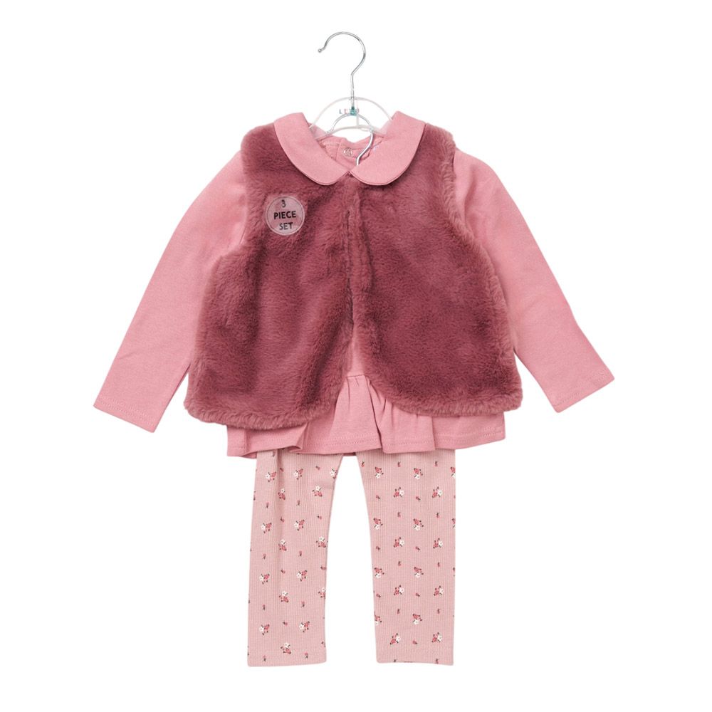 Lily & Jack - 3pc-Set - Baby Girl Top w/ Pants & Waist Coat - Brown/Pink