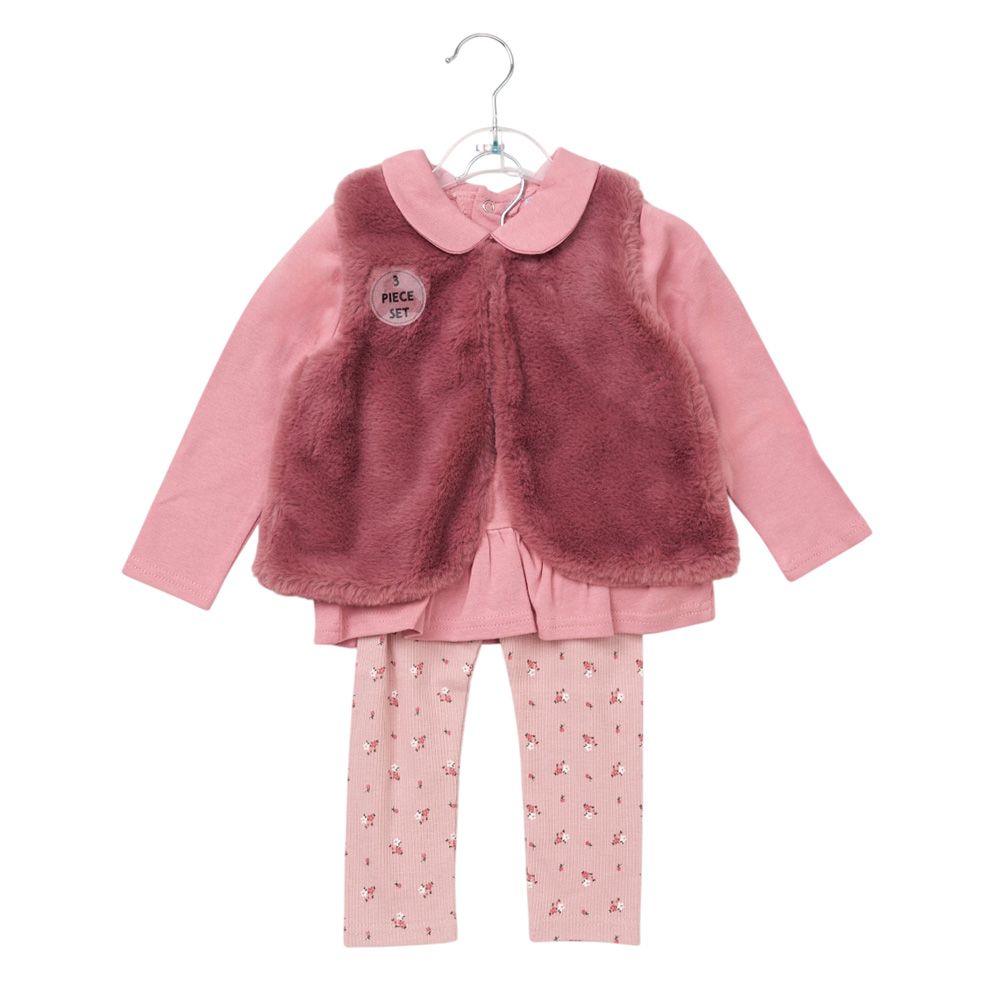 Lily & Jack - 3pc-Set - Girl's Top w/ Pants & Waist Coat - Brown/Pink