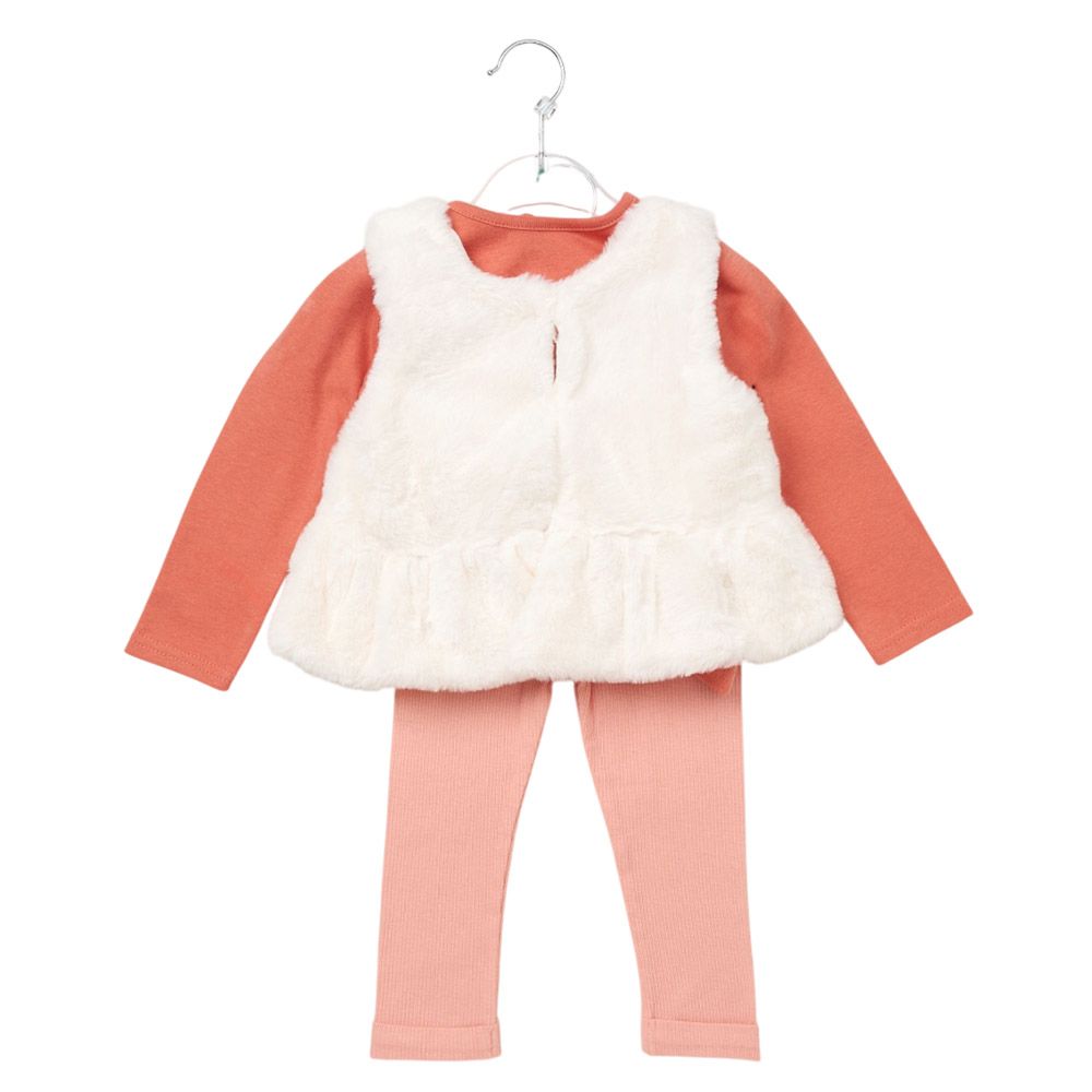 Lily & Jack - 3pc-Set - Baby Girl Top w/ Pants & Waist Coat - Coral/White