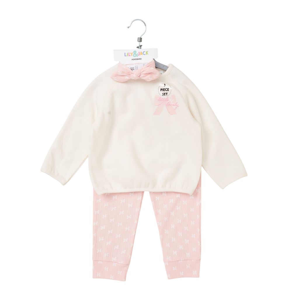 Lily & Jack - 3pc-Set - Baby Girl Sweatshirt w/ Jogger - Pink/White