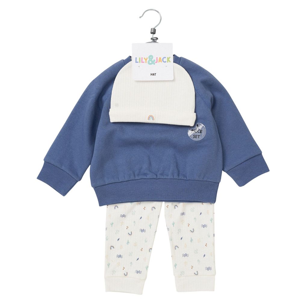 Lily & Jack - 3pc-Set - Baby Boy Sweatshirt w/ Jogger - Blue/White