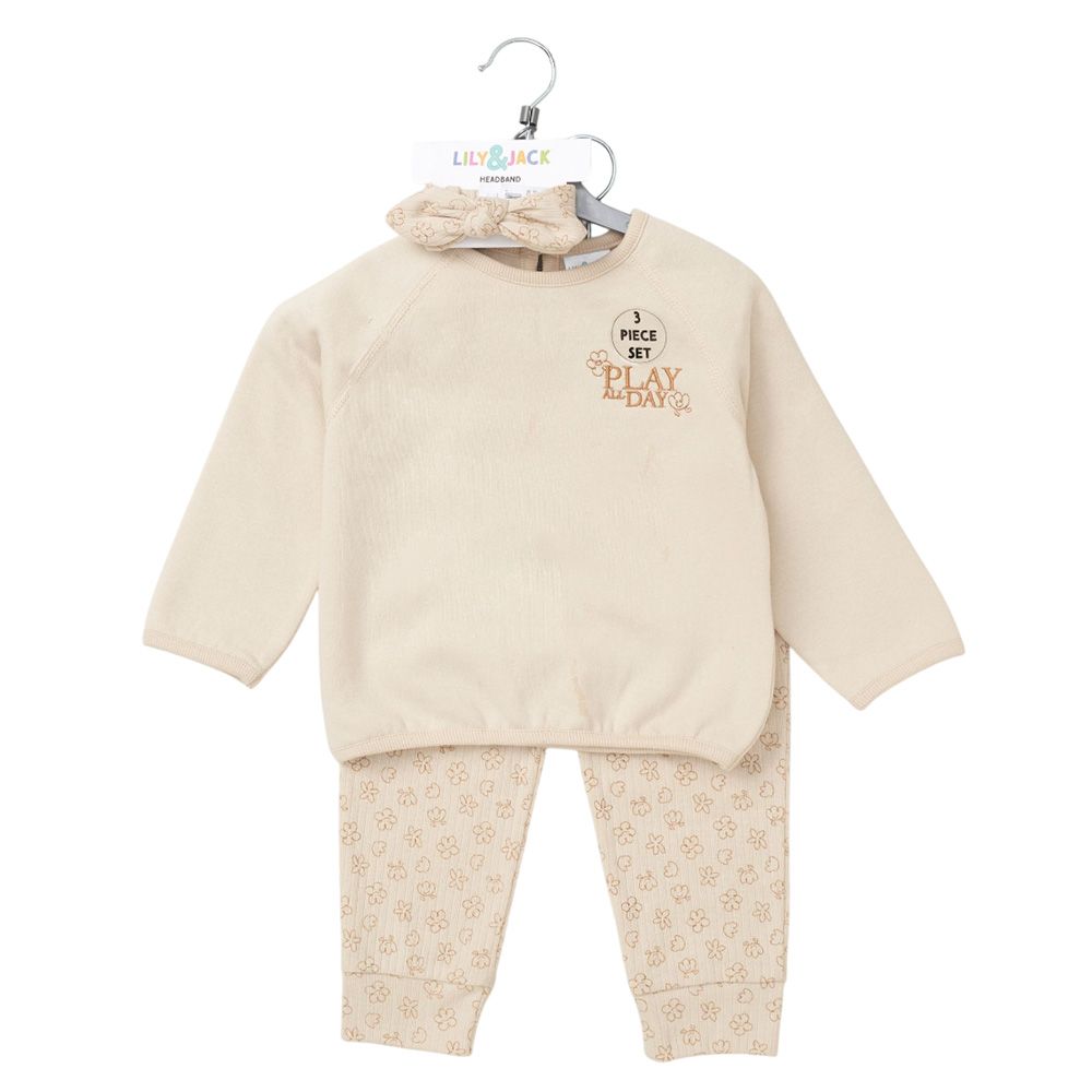 Lily & Jack - 3pc-Set - Baby Girl Sweatshirt w/ Jogger - Beige